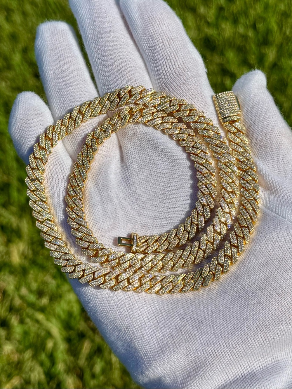 18k Gold Plated, 925 Silver, 9.OCTW Moissanite Square Miami Cuban Chain